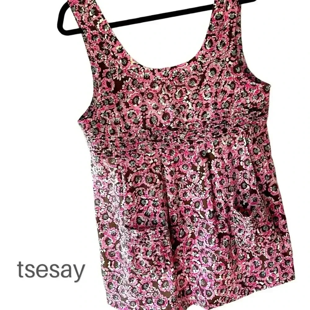 TSESAY | NWOT | SLEEVELESS COTTON PINK FLORAL PLEATED TOP POCKETS | SIZE: 8